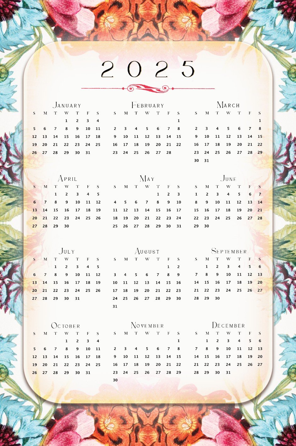 2025 DIARY for the wild creative heart - Calendar page. Cristina Calero