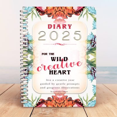 2025 DIARY for the wild creative heart, spiral bound on the beach. FOCUS mind plus body.