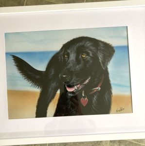 Marc Welsh - black dog portrait - framed. Cristina Calero.